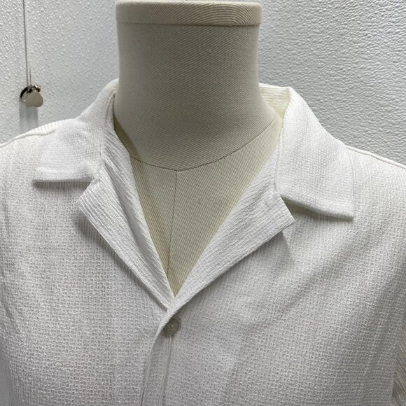 Blanco By Nature Men’s Textured Cotton Button Shirt Size L White - Picture 12 of 14